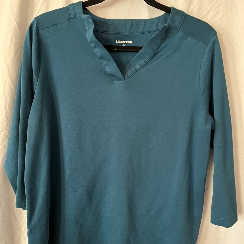 Land's End 3/4 sleeve teal shirt, size L